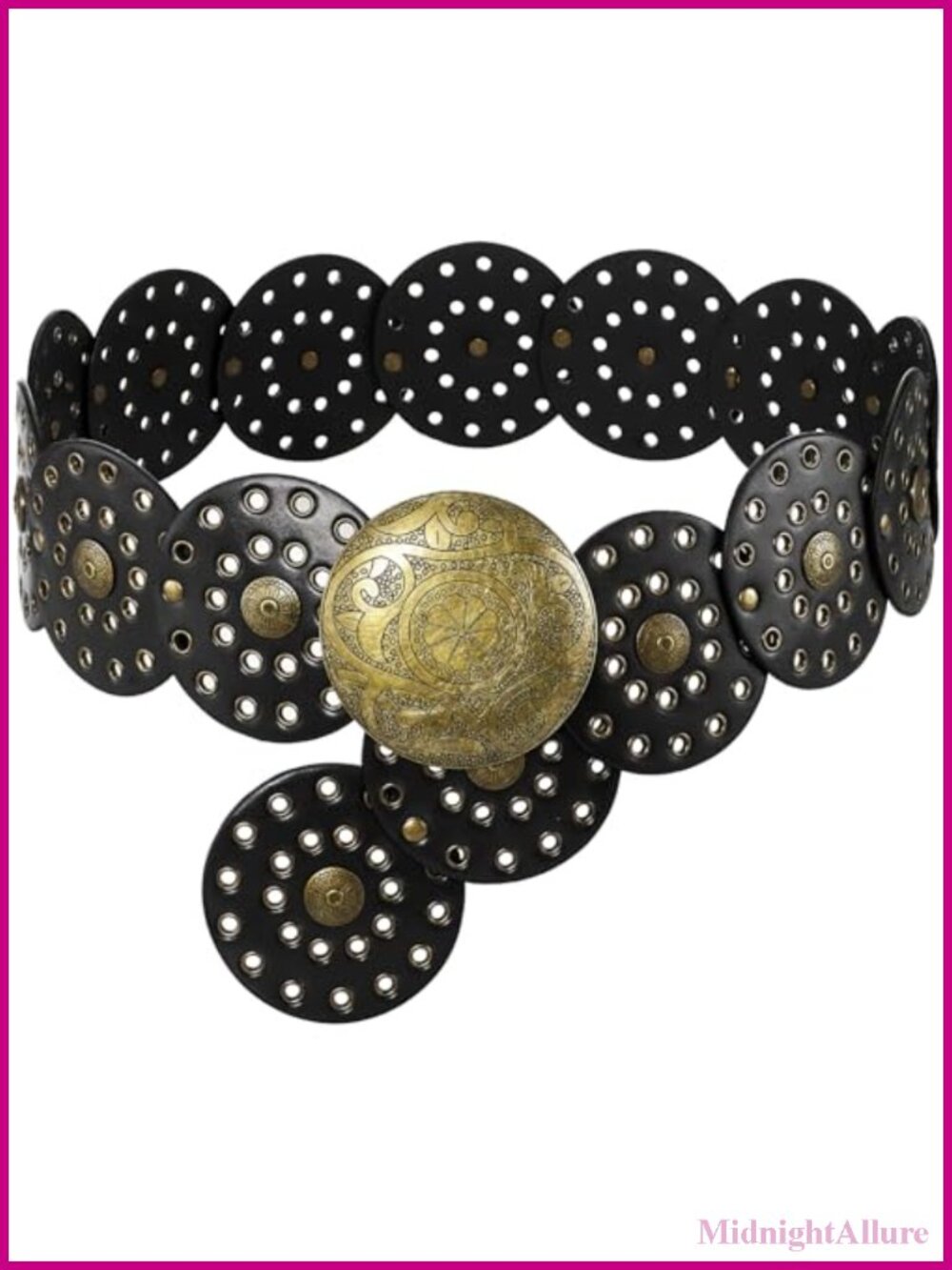 Wide Disc Belt PU Leather Hollow Out Round Western Waist Belt